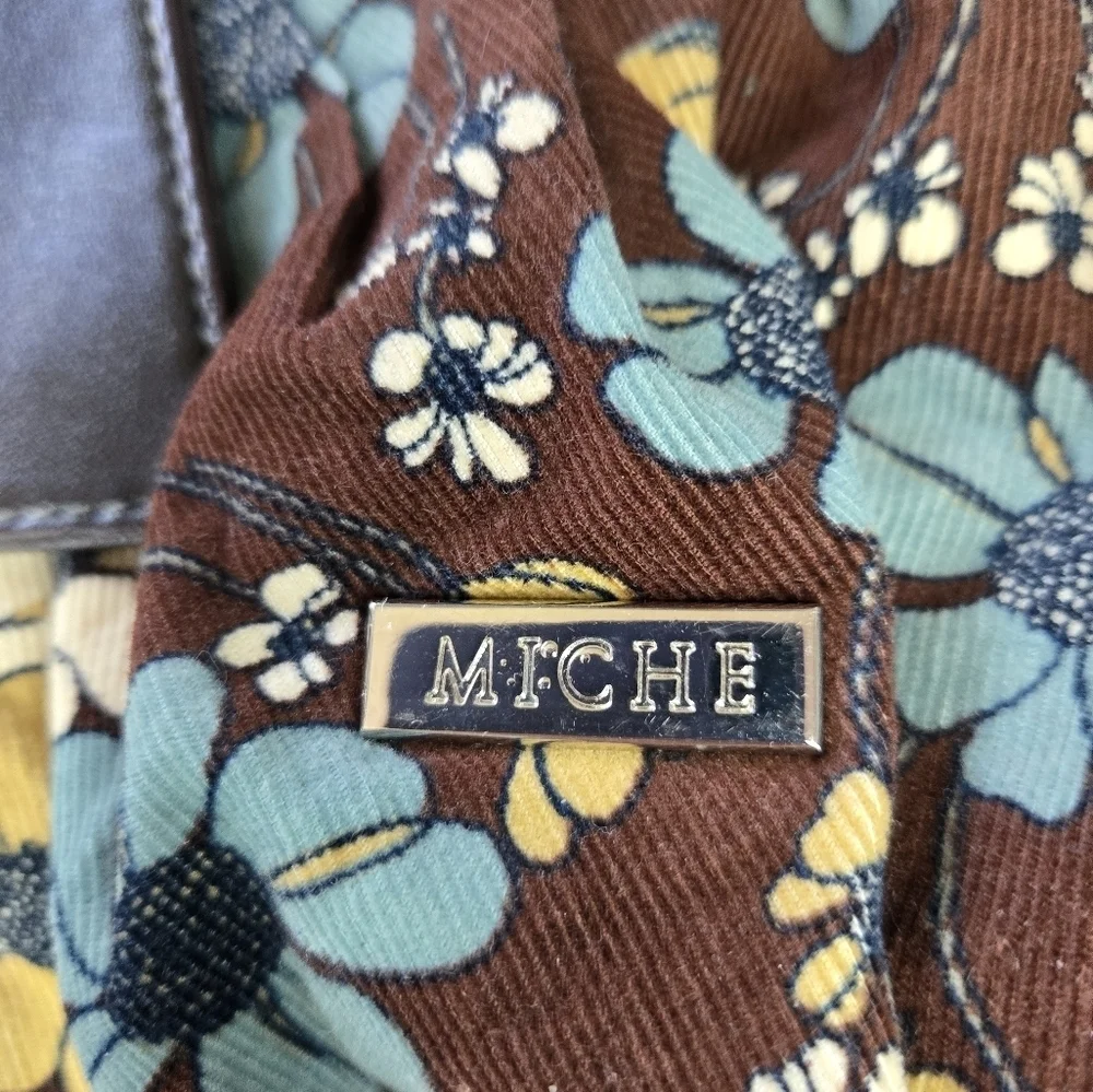 Brown Floral Handbag with Blue and Yellow Accents
